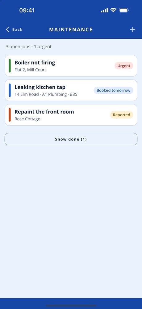 The maintenance screen in Property Concepts