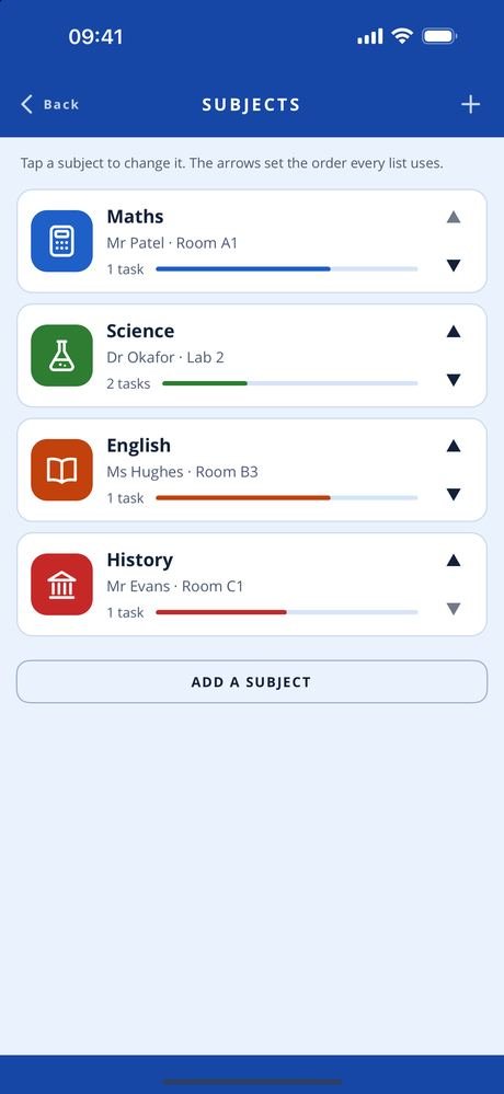 The subjects screen in Study Portfolio